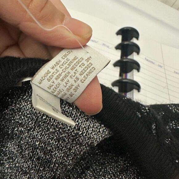 Chico’s Black Silver Metallic Brocade Wool Blend‎ Open Front Midi Cardigan sz M - Picture 9 of 10